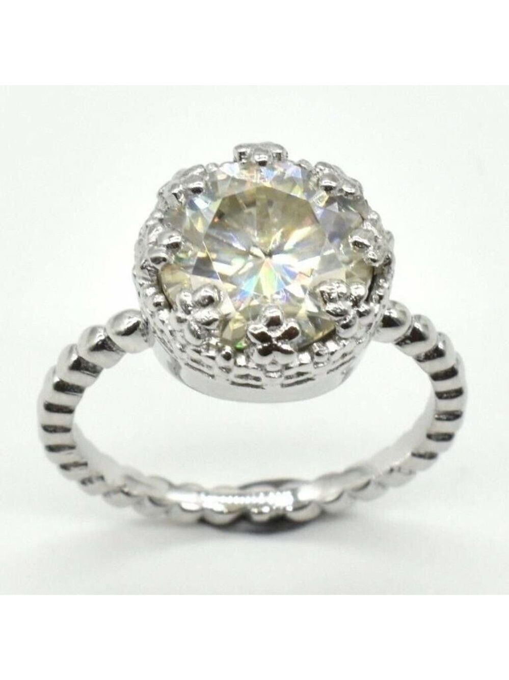 92.5 Sterling Silver & Moissanite Certified Engagement Ring MSRP $1200
